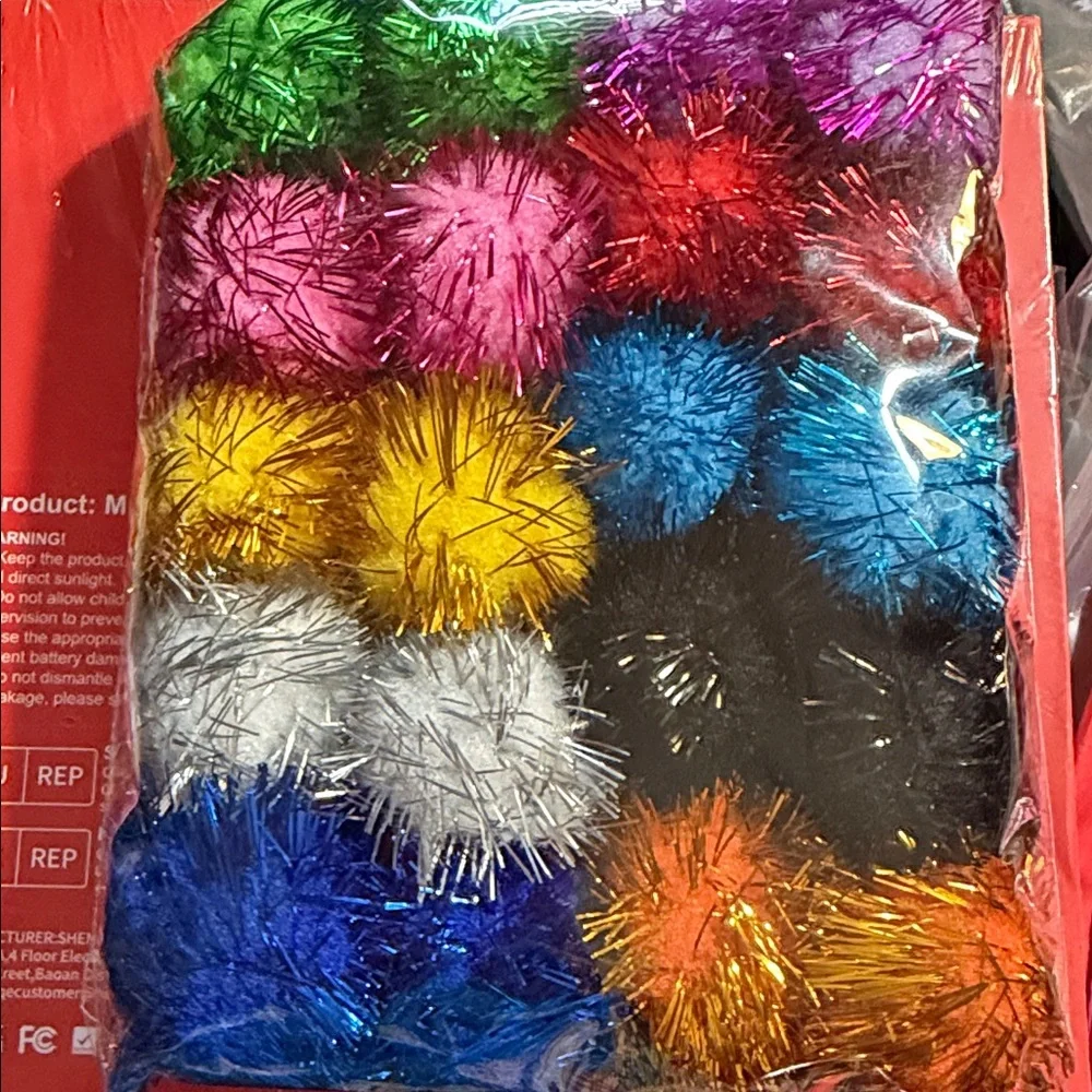 20 Pcs Assorted Color Flash Ball Cat's Favorite Toy Ball Tinsel Pom Poms Flash.